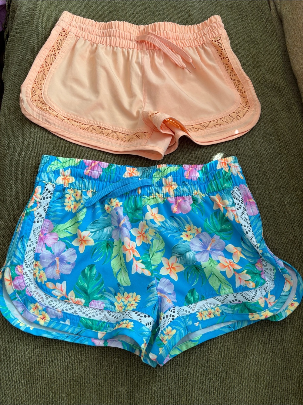 Big Girls Peach and Tropical Floral Lounge Shorts - Pack of 2